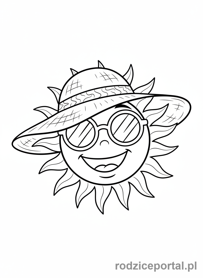 Kolorowanka Słońce - Słońce z kapeluszem plażowym