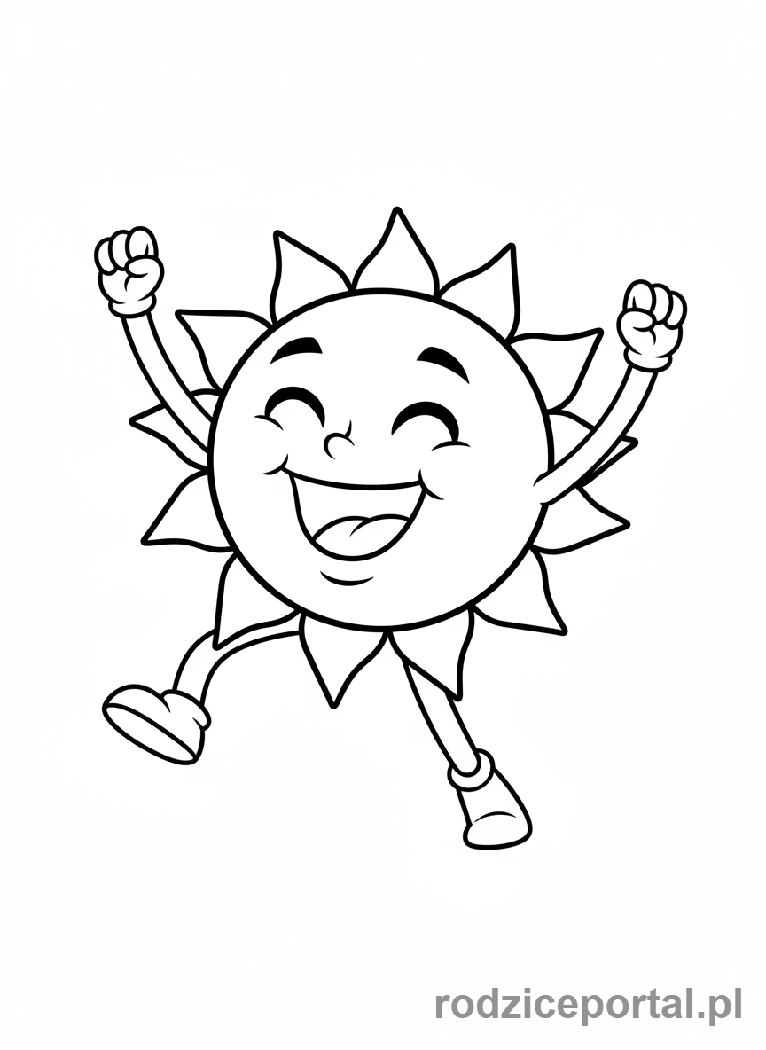 Kolorowanka Słońce - Tańczące słońce z rączkami i nóżkami