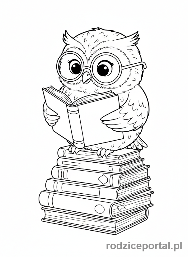 Kolorowanka Sowa - Sowa czytająca książkę
