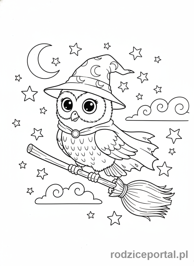 Kolorowanka Sowa - Sowa na miotle