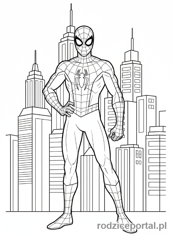 Kolorowanka Spidey - Spidey na tle miasta