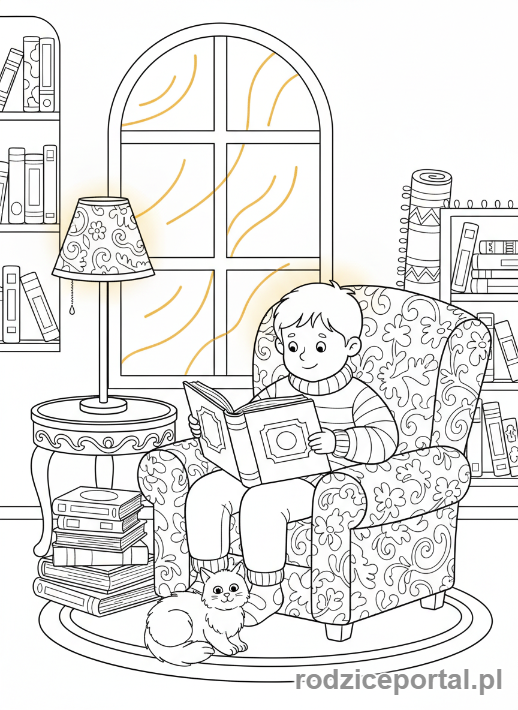 Kolorowanka Spokój - Czytanie w fotelu