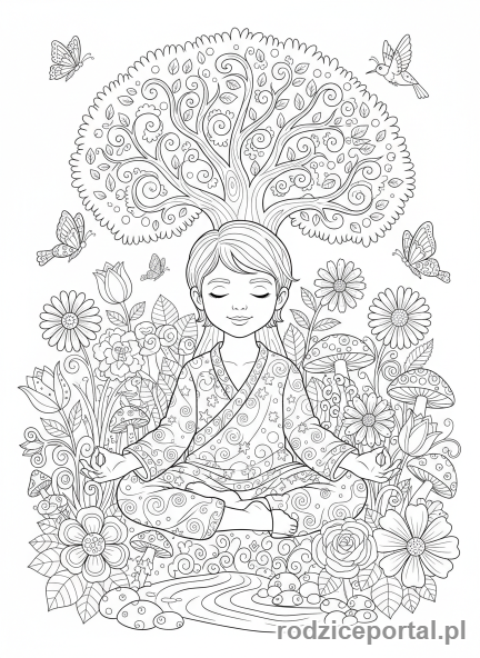 Kolorowanka Spokój - Dziecko medytujące