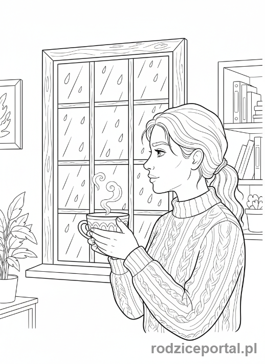 Kolorowanka Spokój - Pijąca herbatę