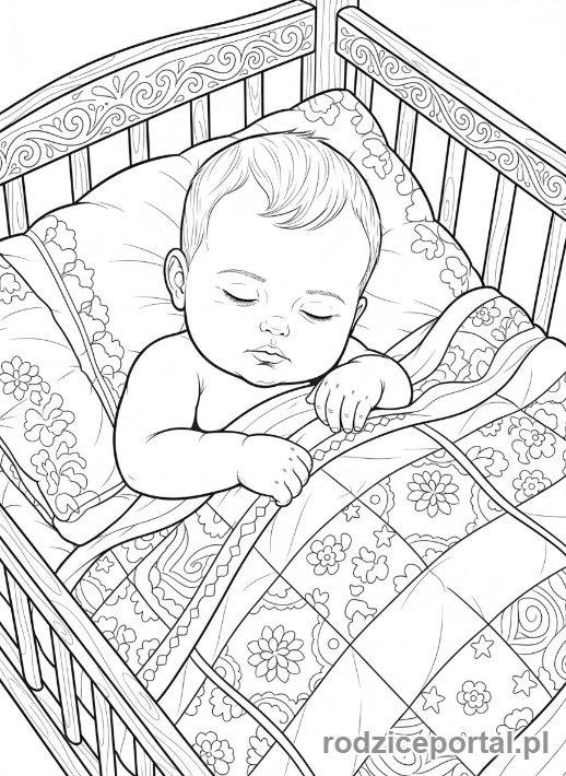 Kolorowanka Spokój - Śpiące dziecko w łóżeczku