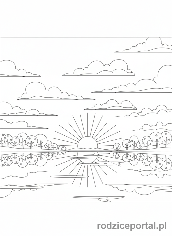 Kolorowanka Spokój - Zachód słońca nad jeziorem