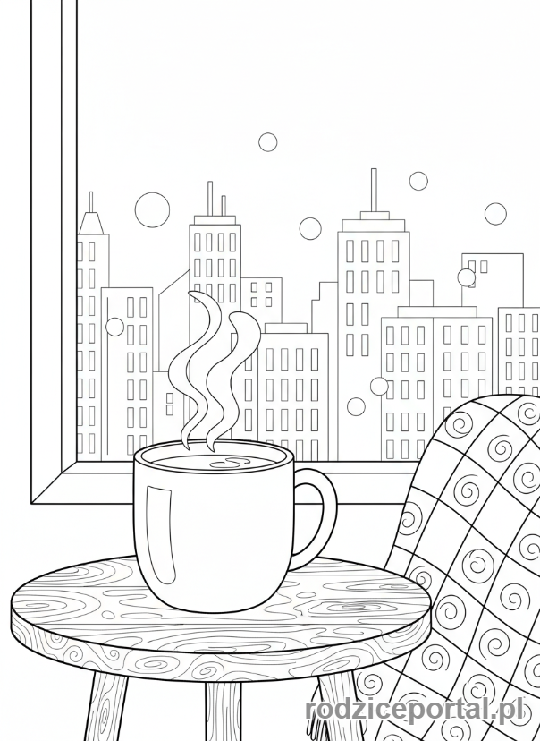 Kolorowanka Spokojny Wieczór - Filiżanka przy oknie