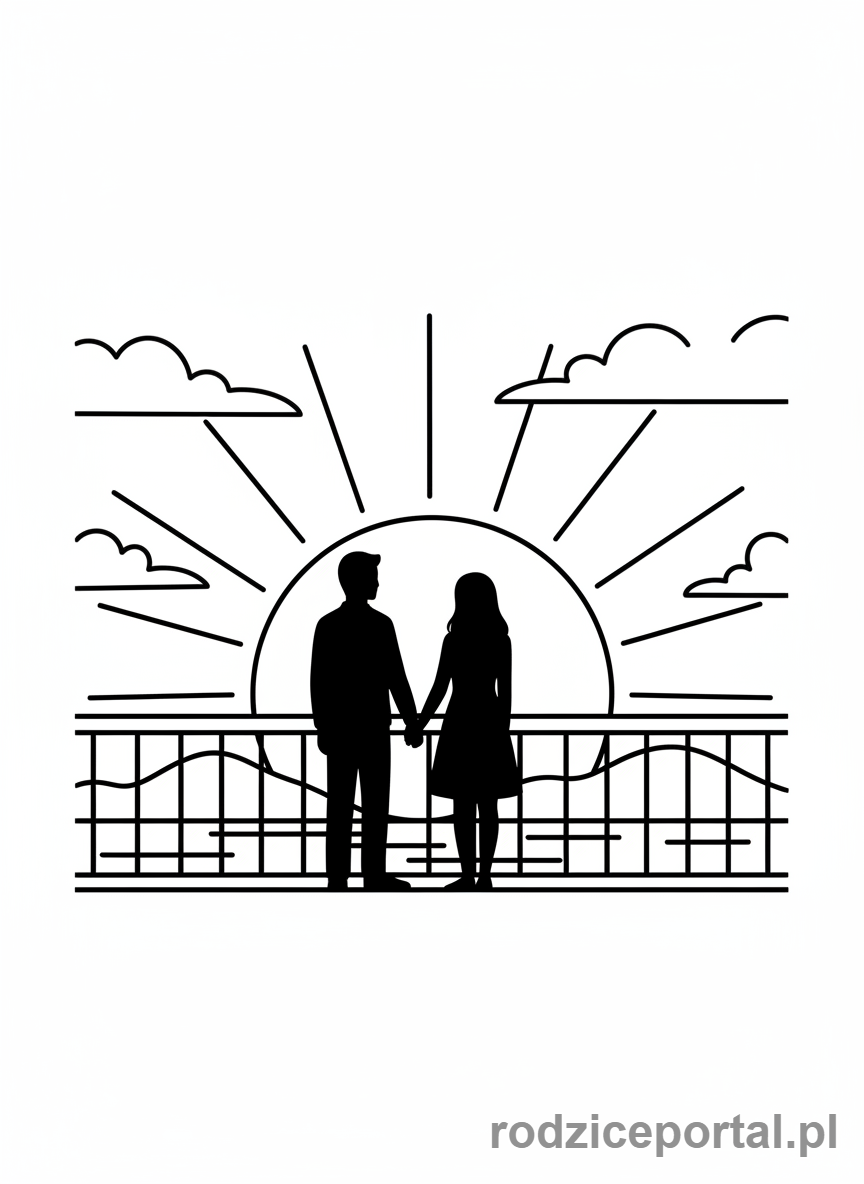 Kolorowanka Spokojny Wieczór - Para ogląda zachód słońca