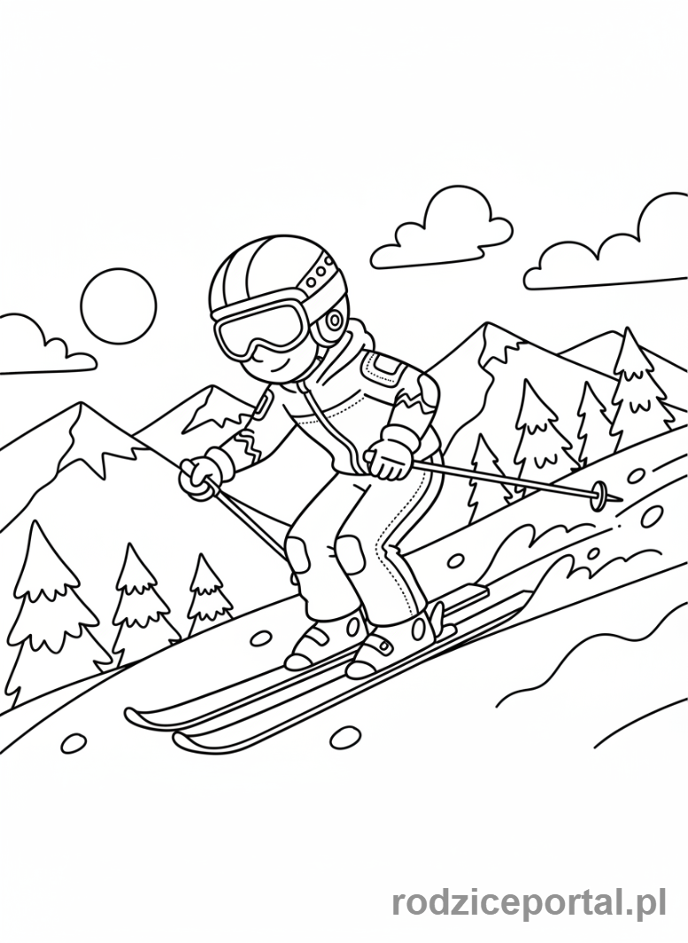 Kolorowanka Sport - Narciarz zjezdza