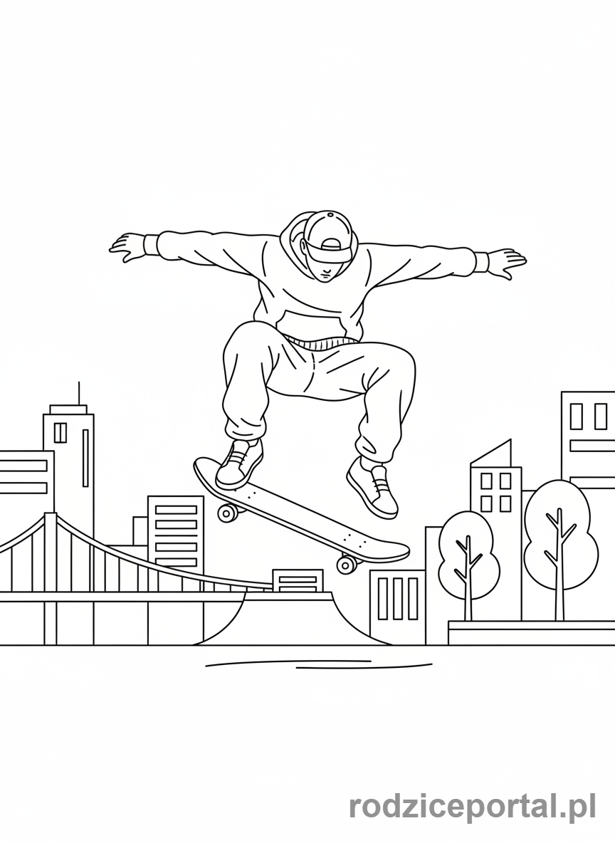 Kolorowanka Sport - Skateboardzista trik