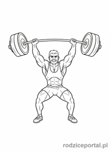 Kolorowanka Sportowiec - Ciężarowiec podnoszący sztangę