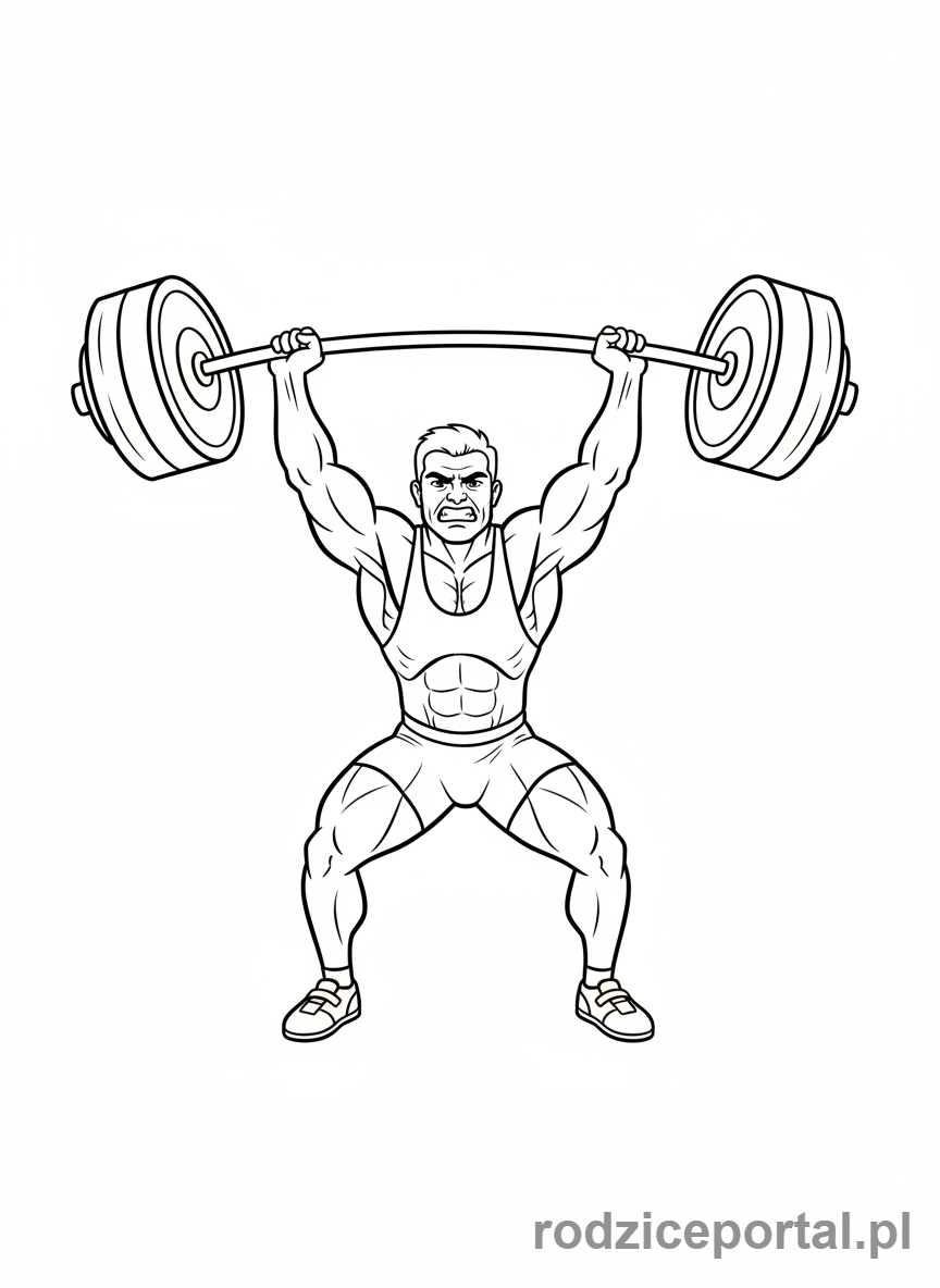 Kolorowanka Sportowiec - Ciężarowiec podnoszący sztangę