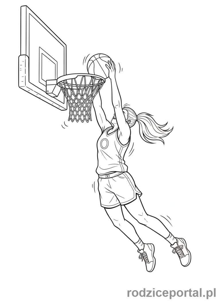 Kolorowanka Sportowiec - Koszykarz rzucający do kosza