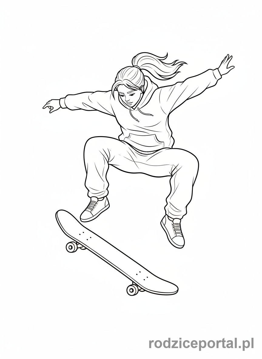 Kolorowanka Sportowiec - Skaterka na deskorolce