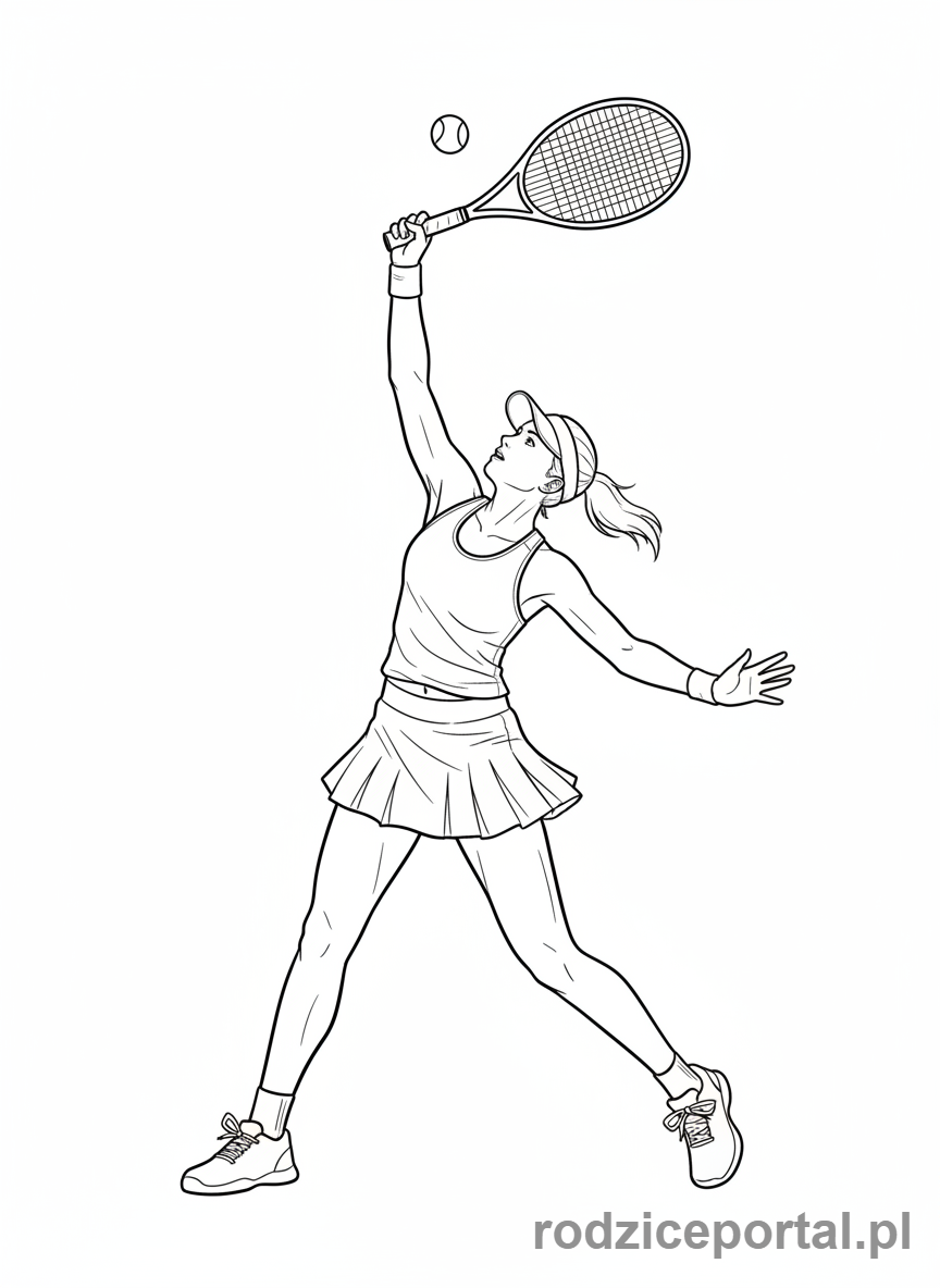 Kolorowanka Sportowiec - Tenisistka serwująca