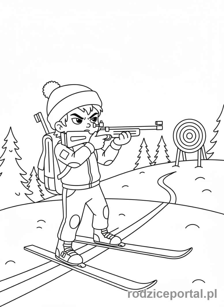 Kolorowanka Sporty Zimowe - Biathlonista celujący