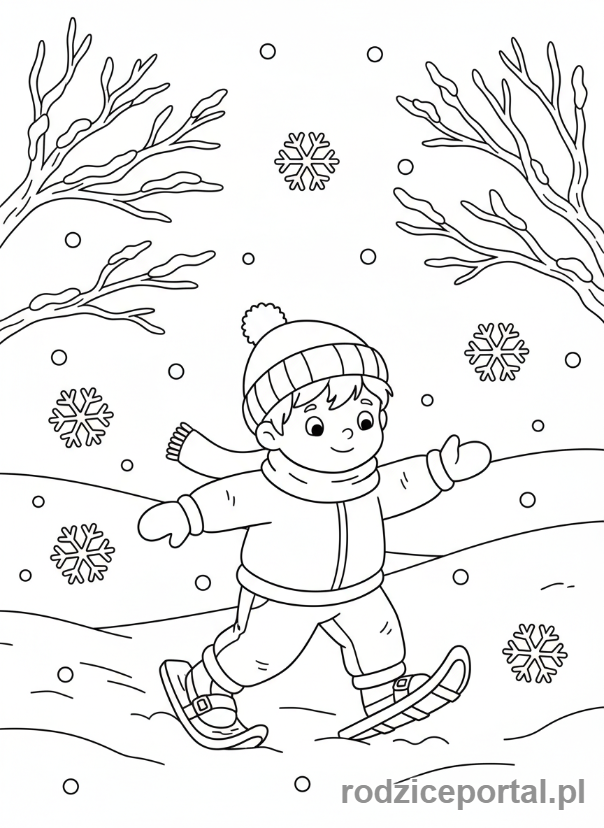 Kolorowanka Sporty Zimowe - Dziecko na rakietach śnieżnych
