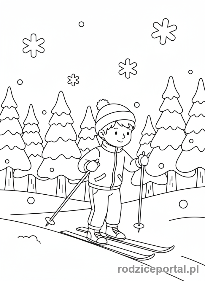 Kolorowanka Sporty Zimowe - Narciarz biegowy w lesie
