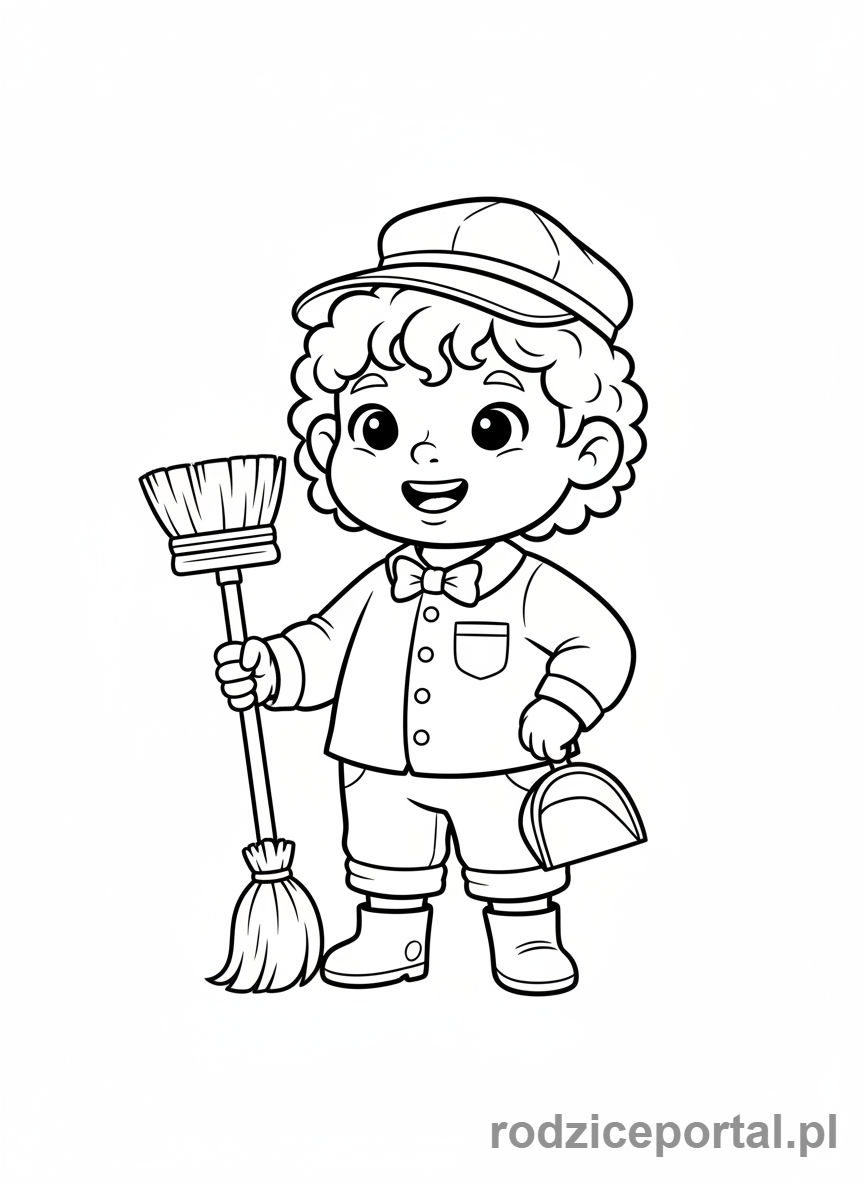 Kolorowanka Sprzątanie - Dziecko w stroju sprzątacza