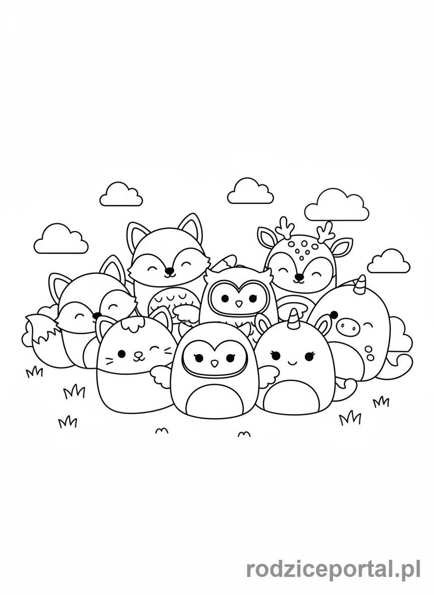 Kolorowanka Squishmallows - Przyjaciele zwierzątka