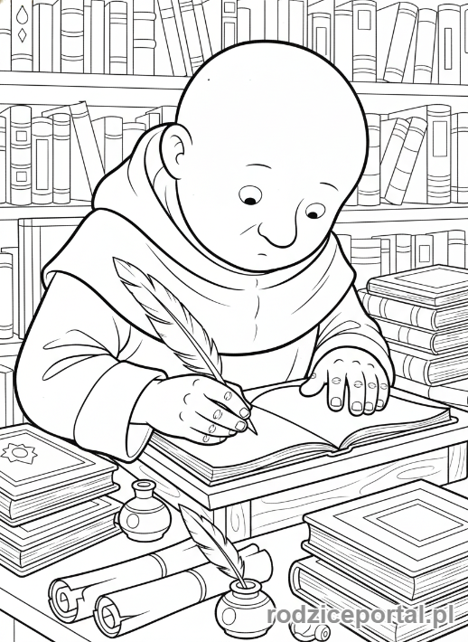 Kolorowanka Średniowieczne - Mnich przepisujący księgi