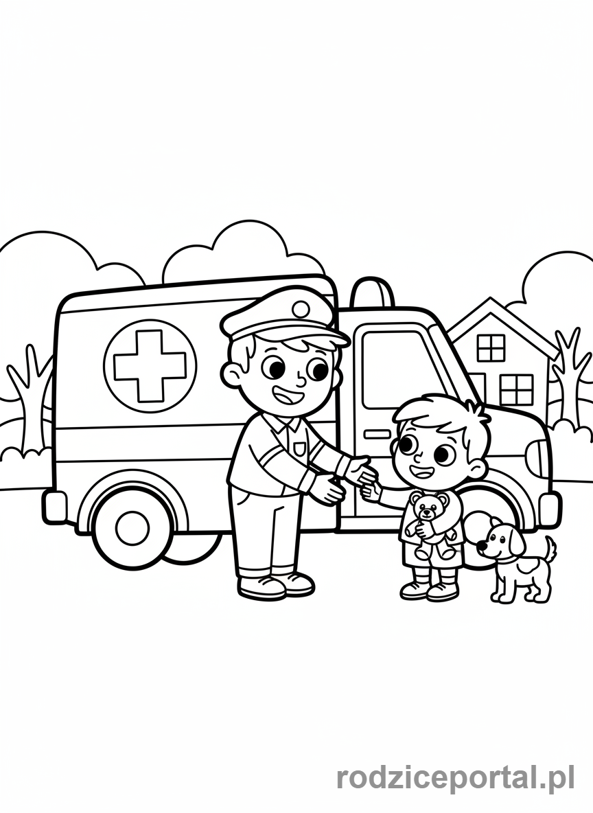 Kolorowanka Środki Transportu Edukacyjne - AmbulansMedykDziecko