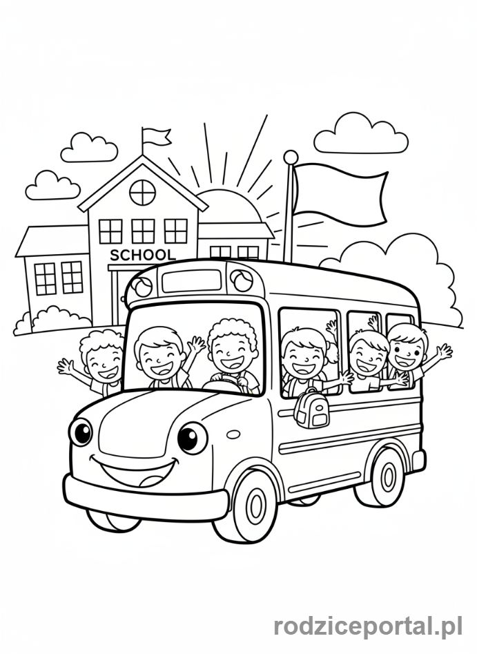 Kolorowanka Środki Transportu Edukacyjne - AutobusSzkolnyDzieci
