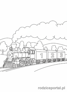 Kolorowanka Środki Transportu Edukacyjne - PociagParowyNumery