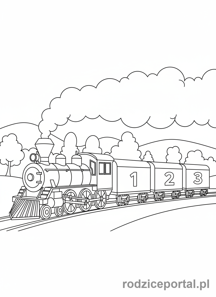 Kolorowanka Środki Transportu Edukacyjne - PociagParowyNumery