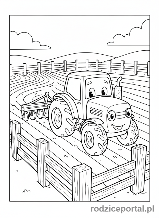 Kolorowanka Środki Transportu Edukacyjne - TraktorPoleKsztalty