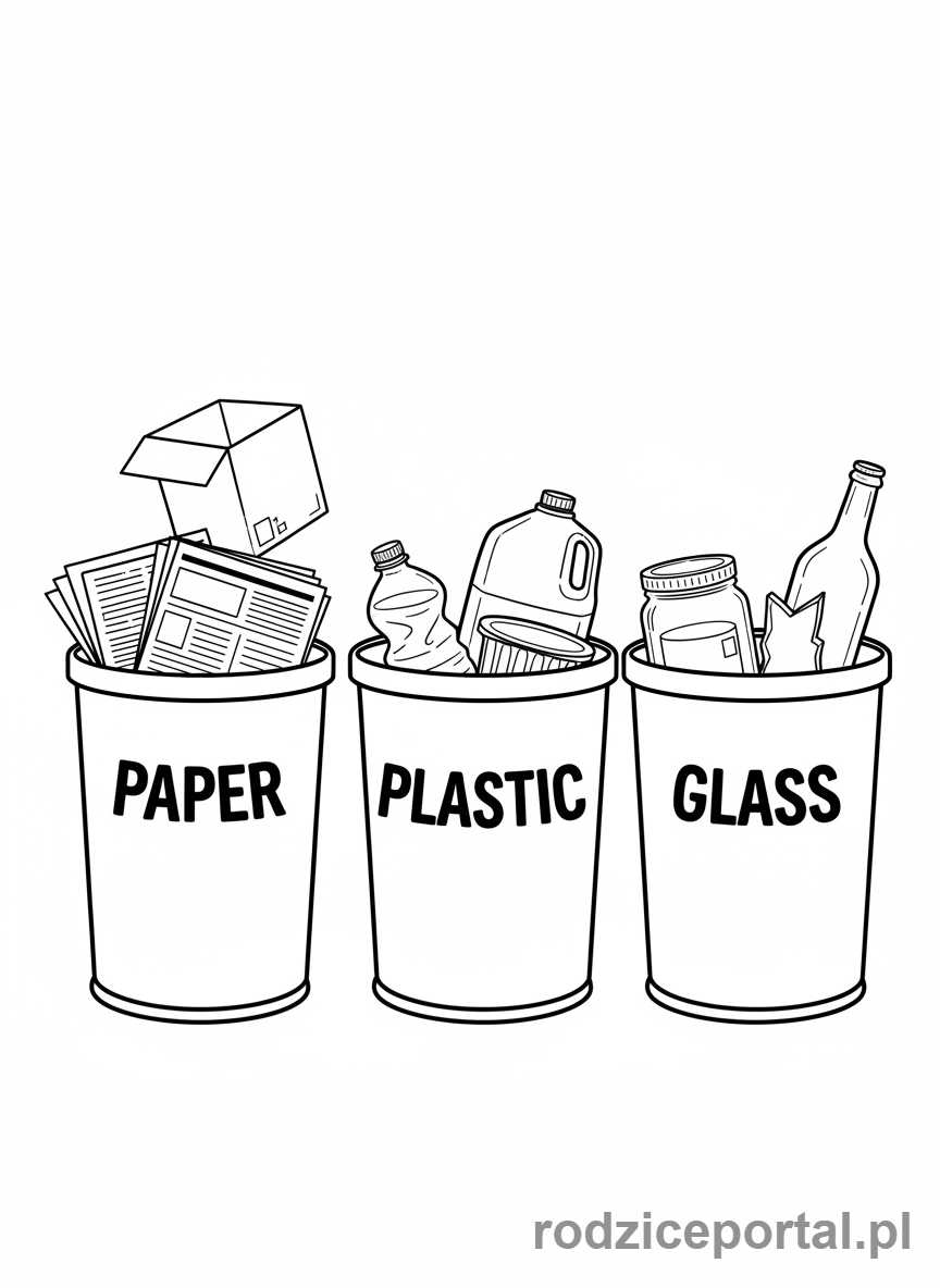 Kolorowanka Środowisko - Kosze do Recyklingu