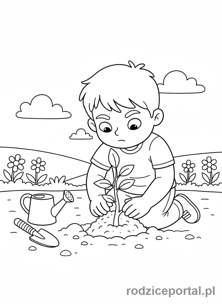 Kolorowanka Środowisko - Sadzenie Drzewa