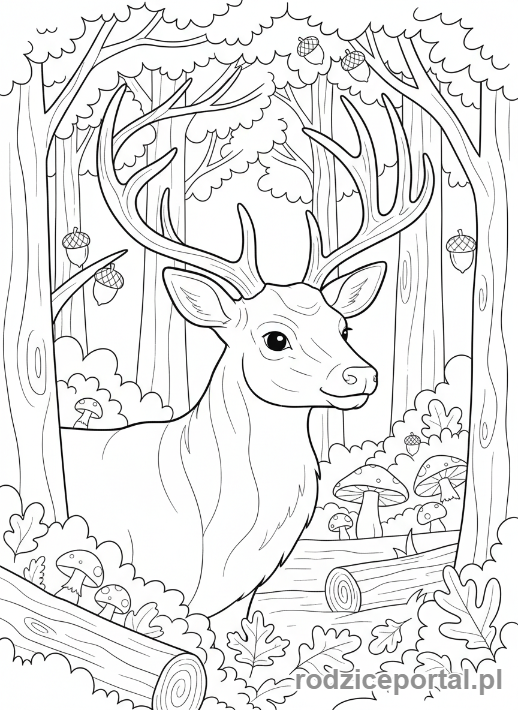 Kolorowanka Ssaki Zadania - Jeleń szuka żołędzi