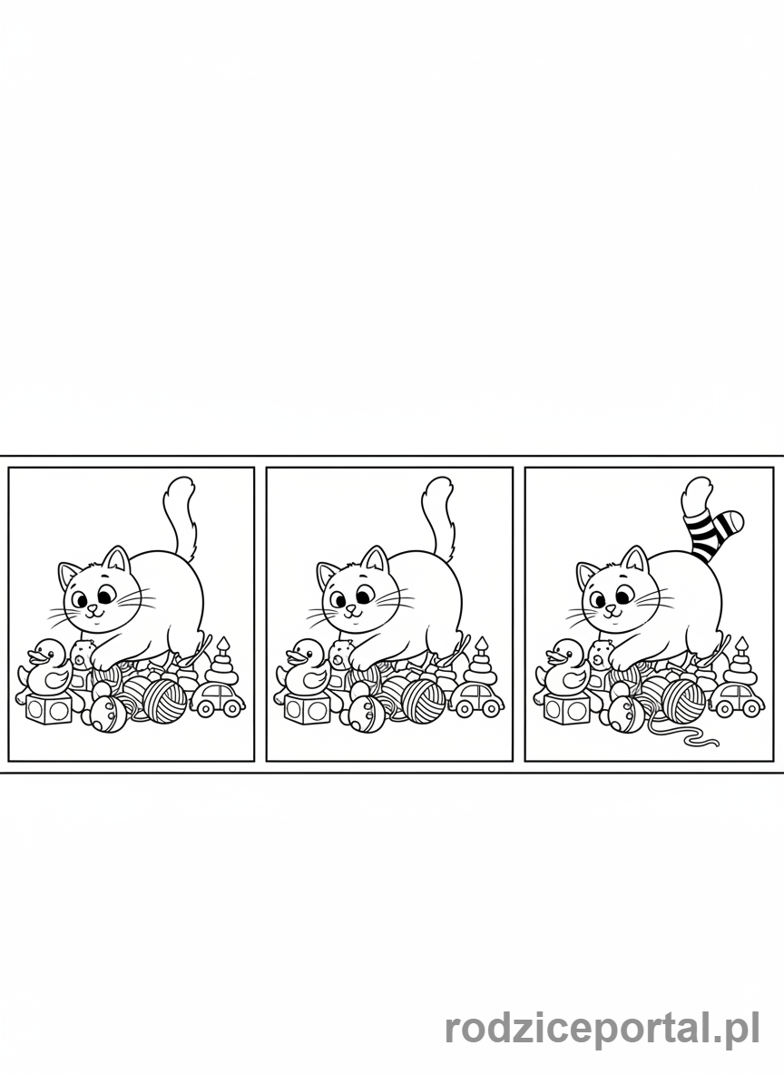 Kolorowanka Ssaki Zadania - Kot szuka różnic w zabawkach