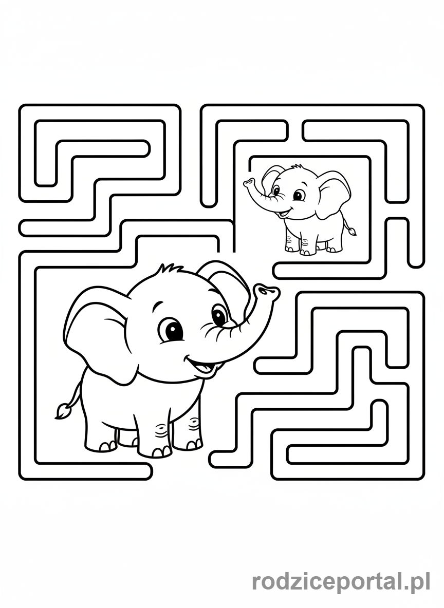 Kolorowanka Ssaki Zadania - Słoń szuka drogi