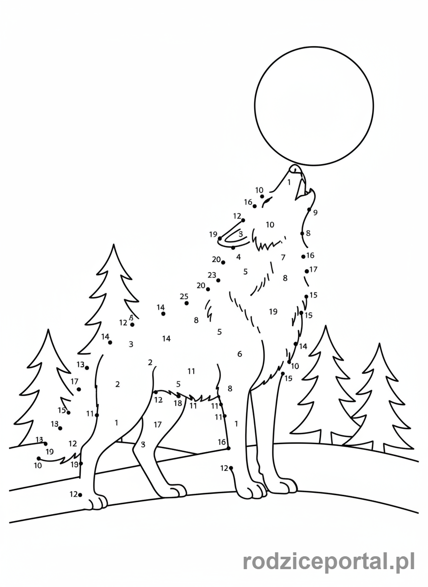 Kolorowanka Ssaki Zadania - Wilk łączy kropki