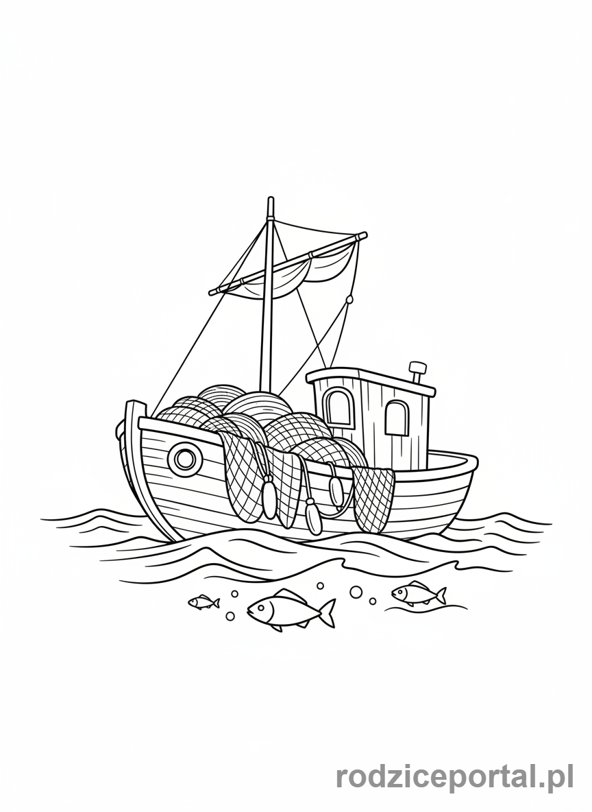 Kolorowanka Statek - Łódź rybacka