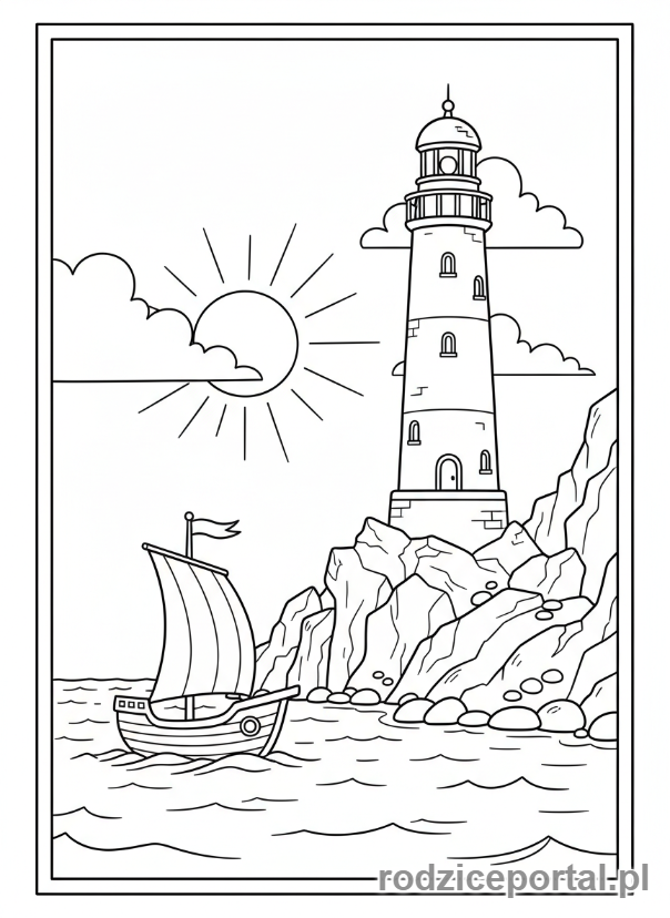 Kolorowanka Statek - Statek i latarnia morska