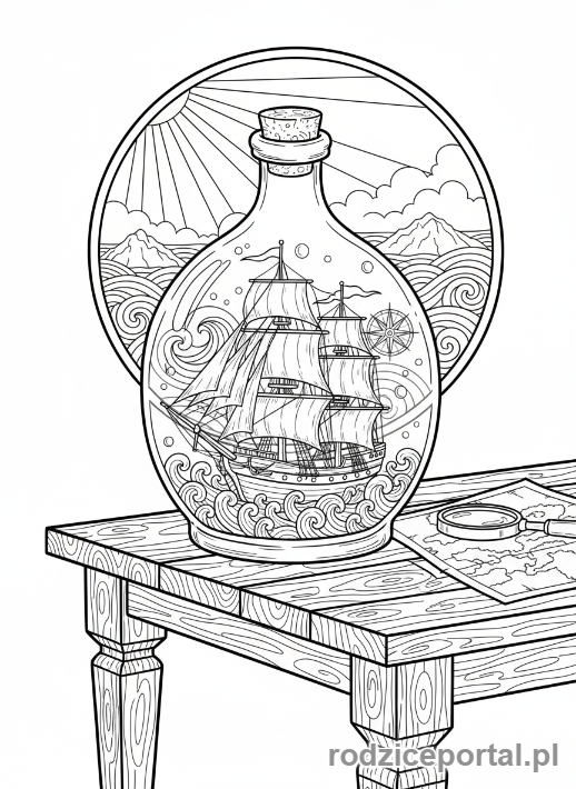 Kolorowanka Statek - Statek w butelce