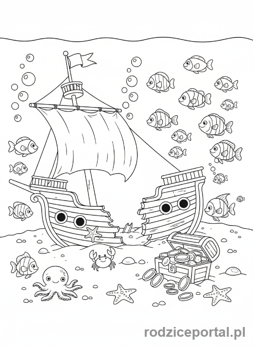 Kolorowanka Statek - Wrak statku na dnie
