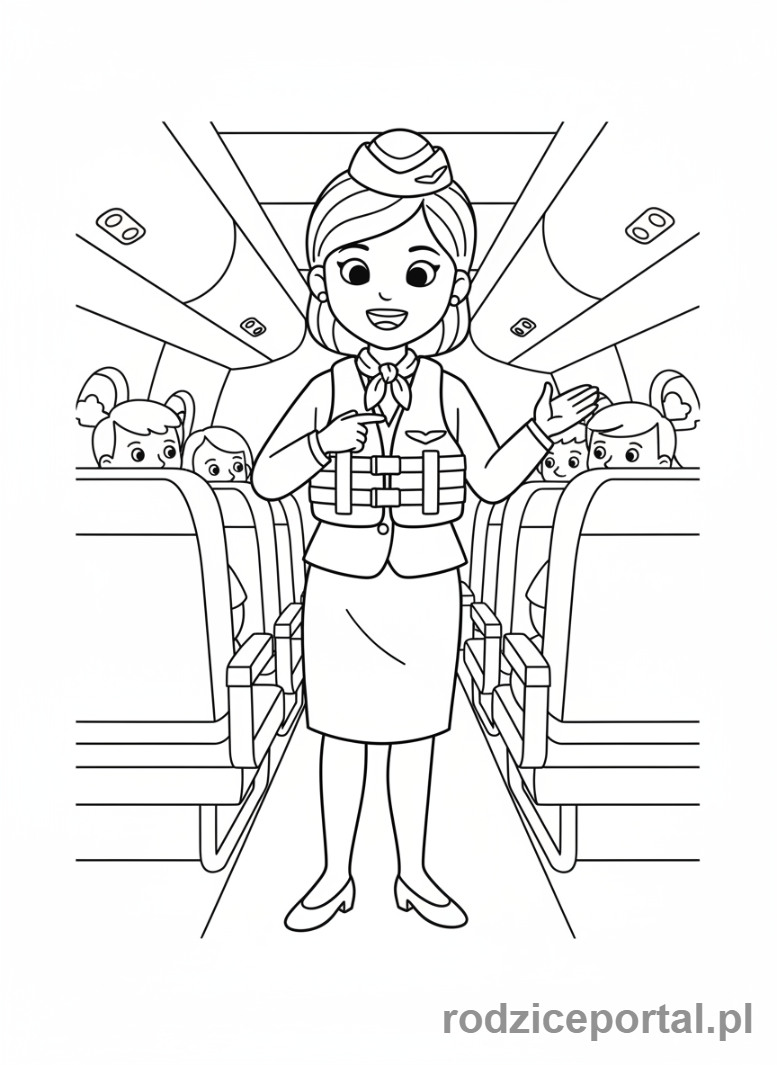 Kolorowanka Stewardessa - Stewardessa instrukcje bezpieczeństwa