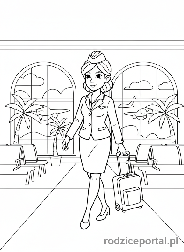 Kolorowanka Stewardessa - Stewardessa na lotnisku