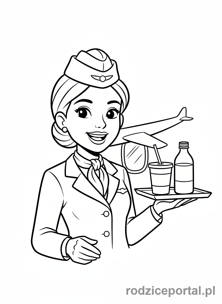 Kolorowanka Stewardessa - Stewardessa podaje napój