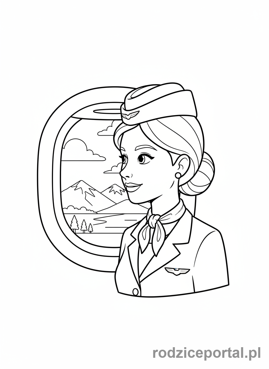 Kolorowanka Stewardessa - Stewardessa przy oknie