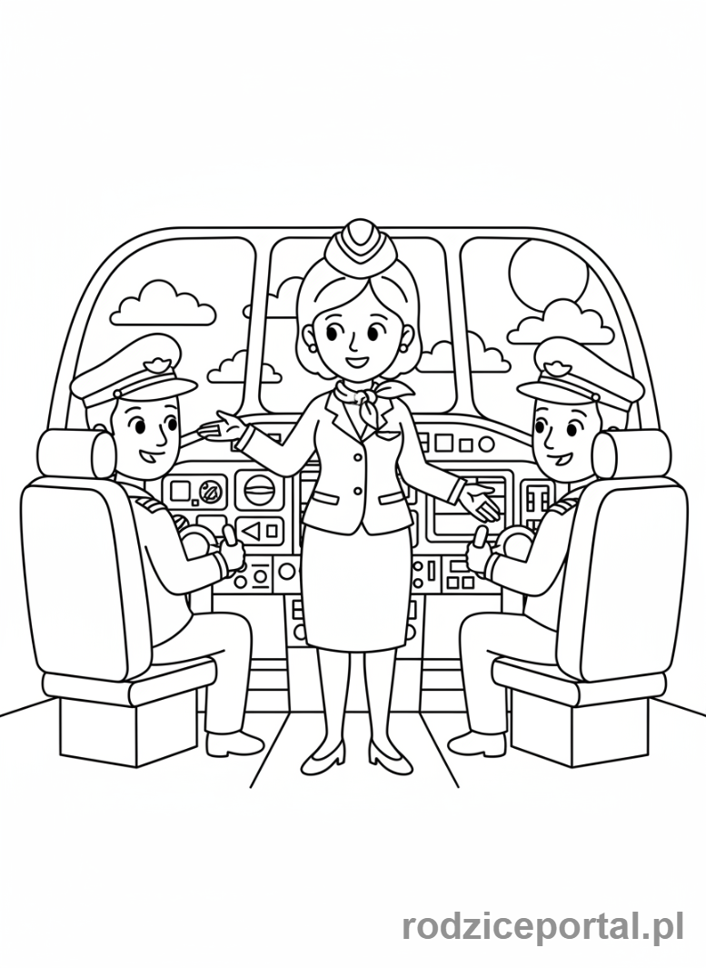 Kolorowanka Stewardessa - Stewardessa w kokpicie