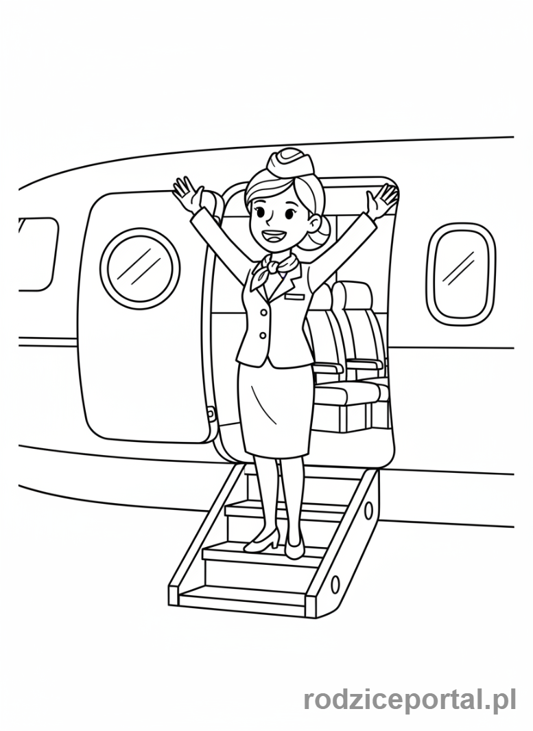 Kolorowanka Stewardessa - Stewardessa wita pasażerów