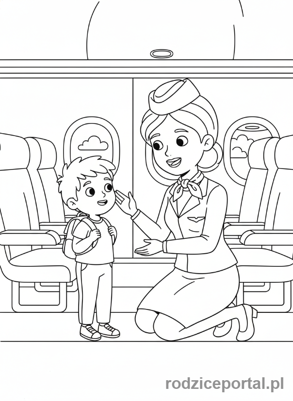 Kolorowanka Stewardessa - Stewardessa z dzieckiem