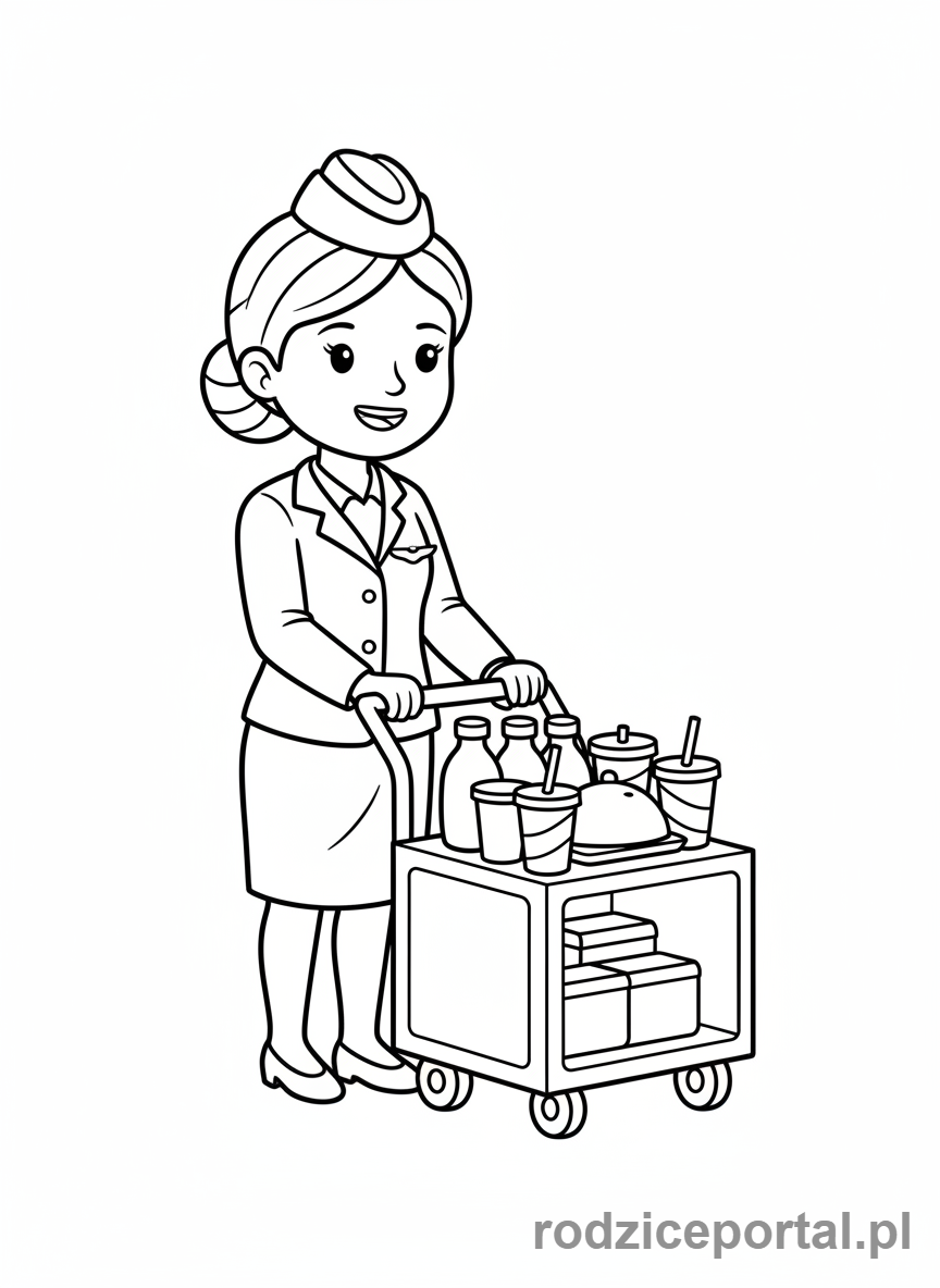 Kolorowanka Stewardessa - Stewardessa z wózkiem