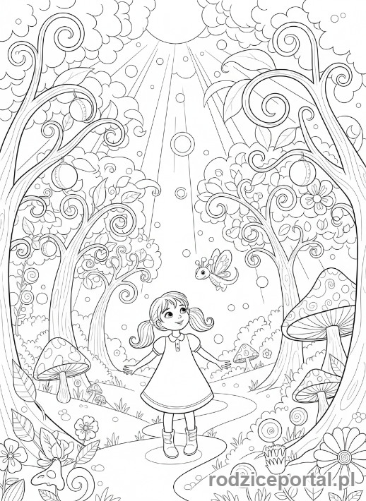 Kolorowanka Storyboard - Dziewczynka w lesie