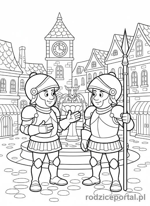 Kolorowanka Strażnik Miejski - Dwóch strażników rozmawia